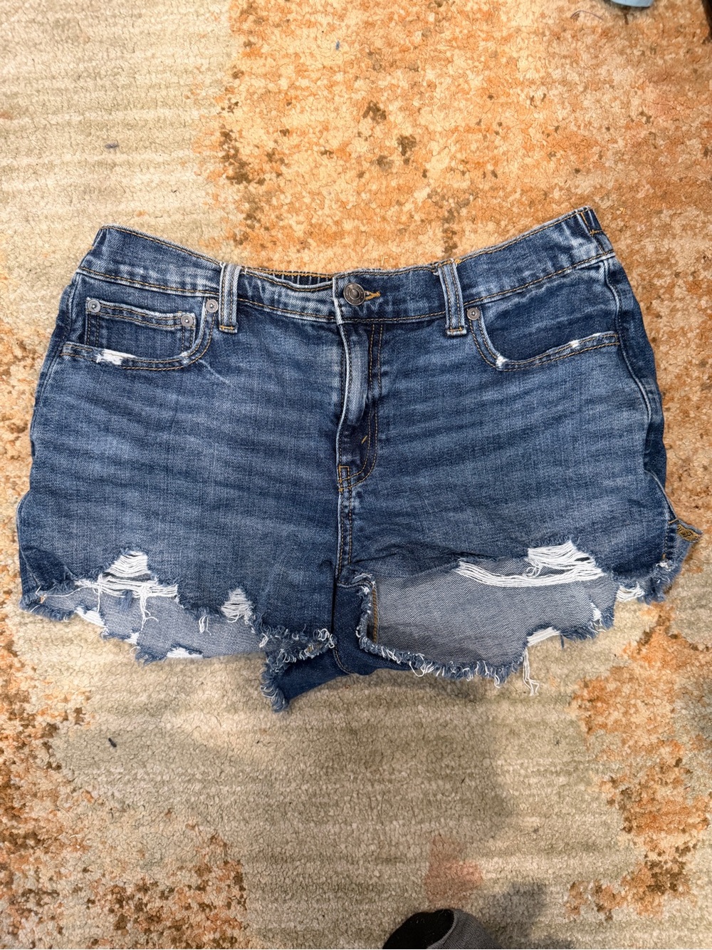 aerie Frayed Hem Distressed Blue Denim Shorts